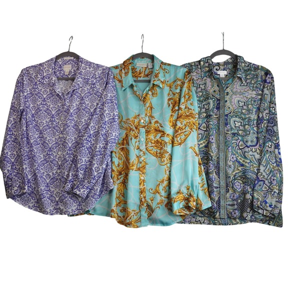 Chico's Tops - Chicos Top Womens 2 Multicolor Button Up Blouse Lot of 3 Paisley Baroque Cottage